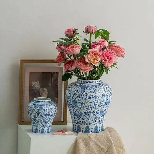 Blue And White Pottery Vase Vintage Dining Table Office Home Decoration Living Room Decoration Ornamen'Sts Flower Ware