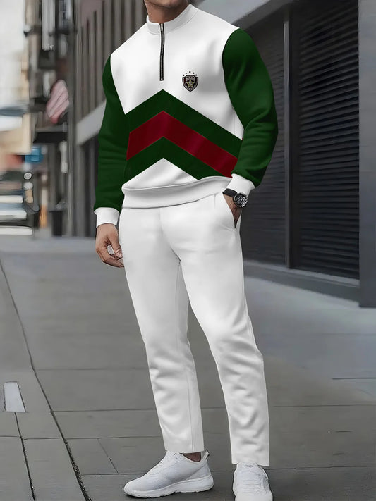 2-piece set, European and American Men's fashionable sports long-sleeved top and long pants set