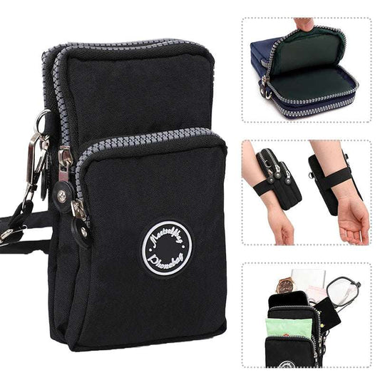 Multifunctional triple zipper nylon ladies crossbody bag portable daily running arm bag hundred shoulder cell phone bag