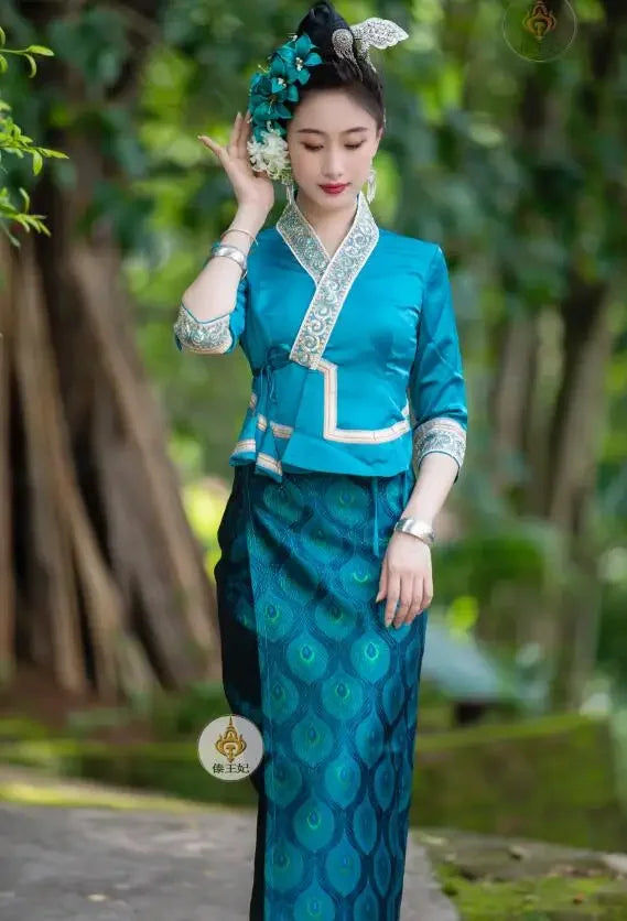 Myanmar Women Dress Long Sleeve Thailand Traditional Clothing Thai Restaurant&els Reception Vintage