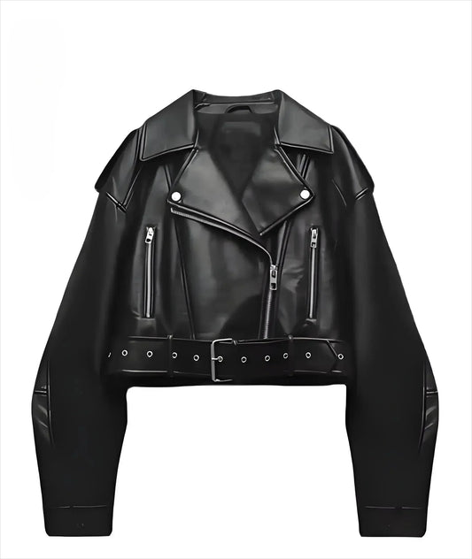 Women'S Oversized Vintage Faux Leather Moto Jacket - Belt, Zipper, Turn-Down Collar, 3 Colors, Xs-Xl