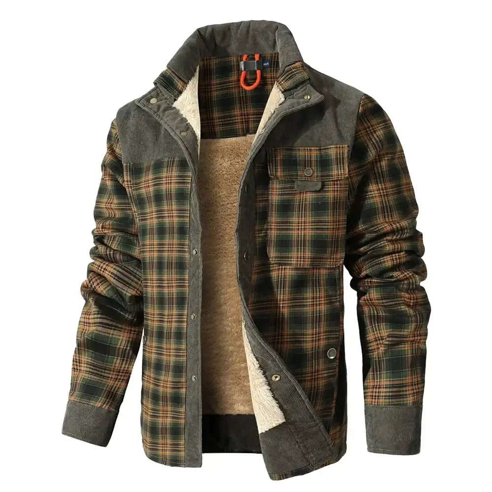 Men'S Winter Windproof Casual Coat - Plaid Sherpa Lined Flannel Outdoor Jacket