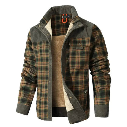 Men's Jackets Winter Windproof Warm Casual  Coat Plaid Sherpa Lined Fl