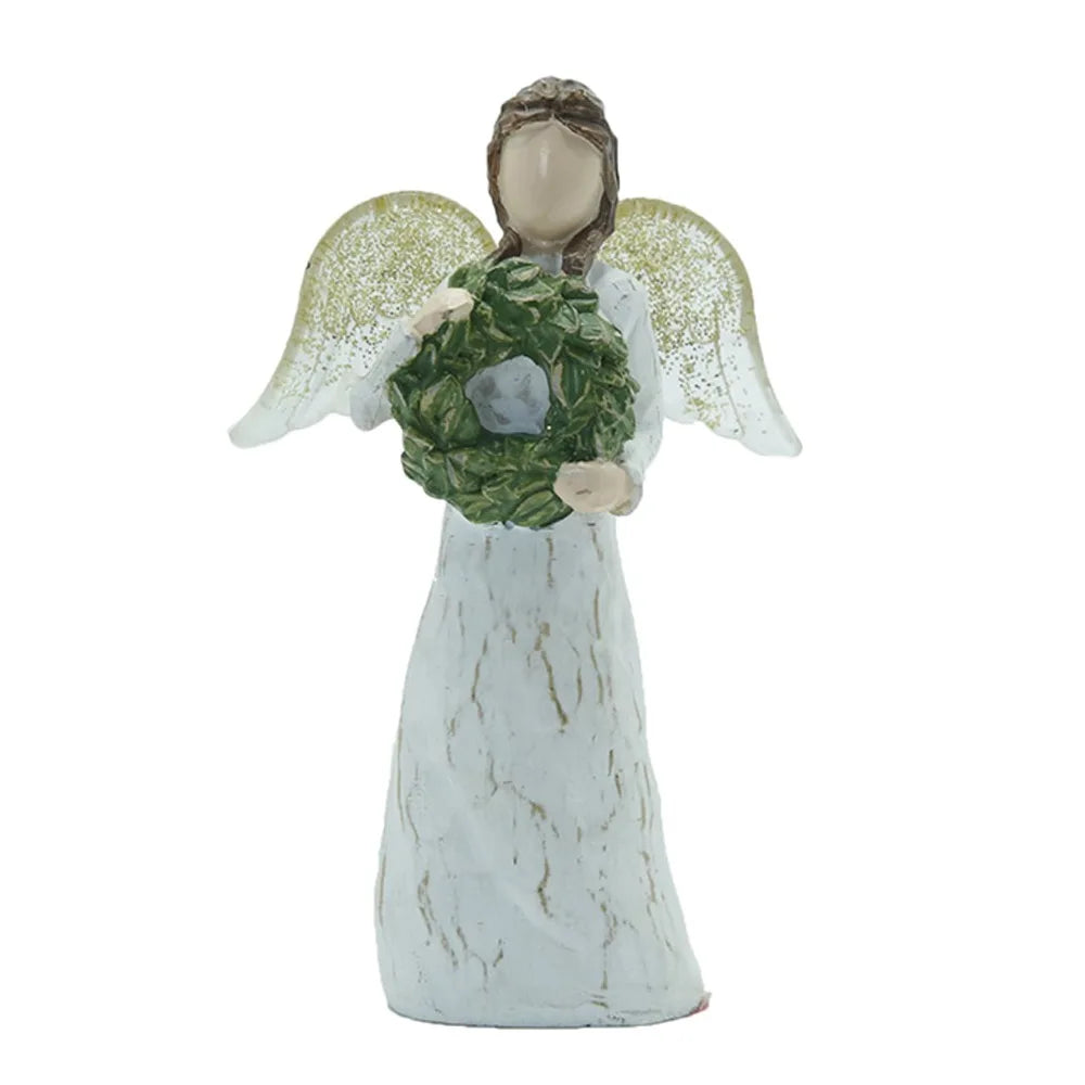 Statues for Home Decor,Graceful Angel Statue Holding Green Wreath - Handcrafted Christmas Decoration for Home, Garden
