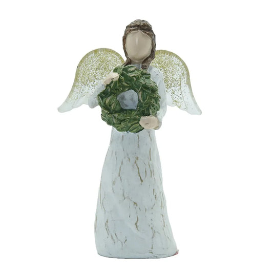 Statues for Home Decor,Graceful Angel Statue Holding Green Wreath - Handcrafted Christmas Decoration for Home, Garden