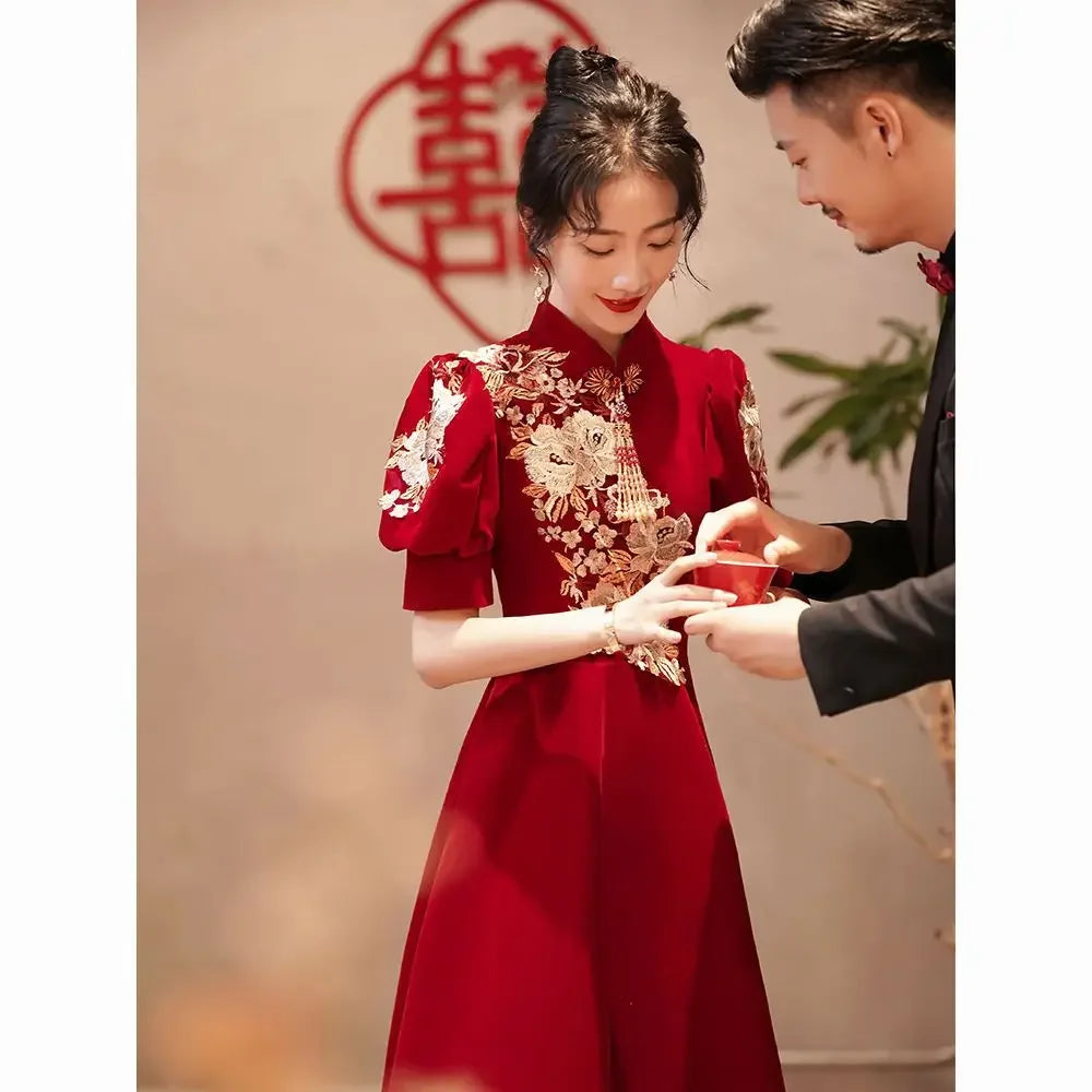 Yourqipao Cheongsam Chinese Style Wedding Toast Dresses Qipao Bridal Engagement Xiuhe Wedding Evening Dresses Gowns For Women