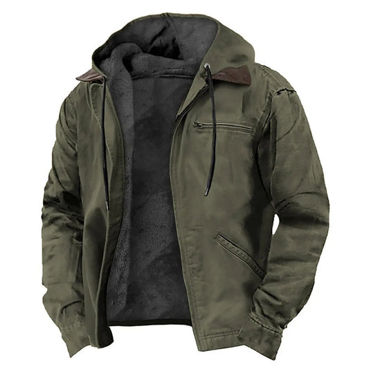 Winter Jacket Men Plus Size Multicolor Solid Color Vintage Oversize Canvas Hooded Jacket Outerwear