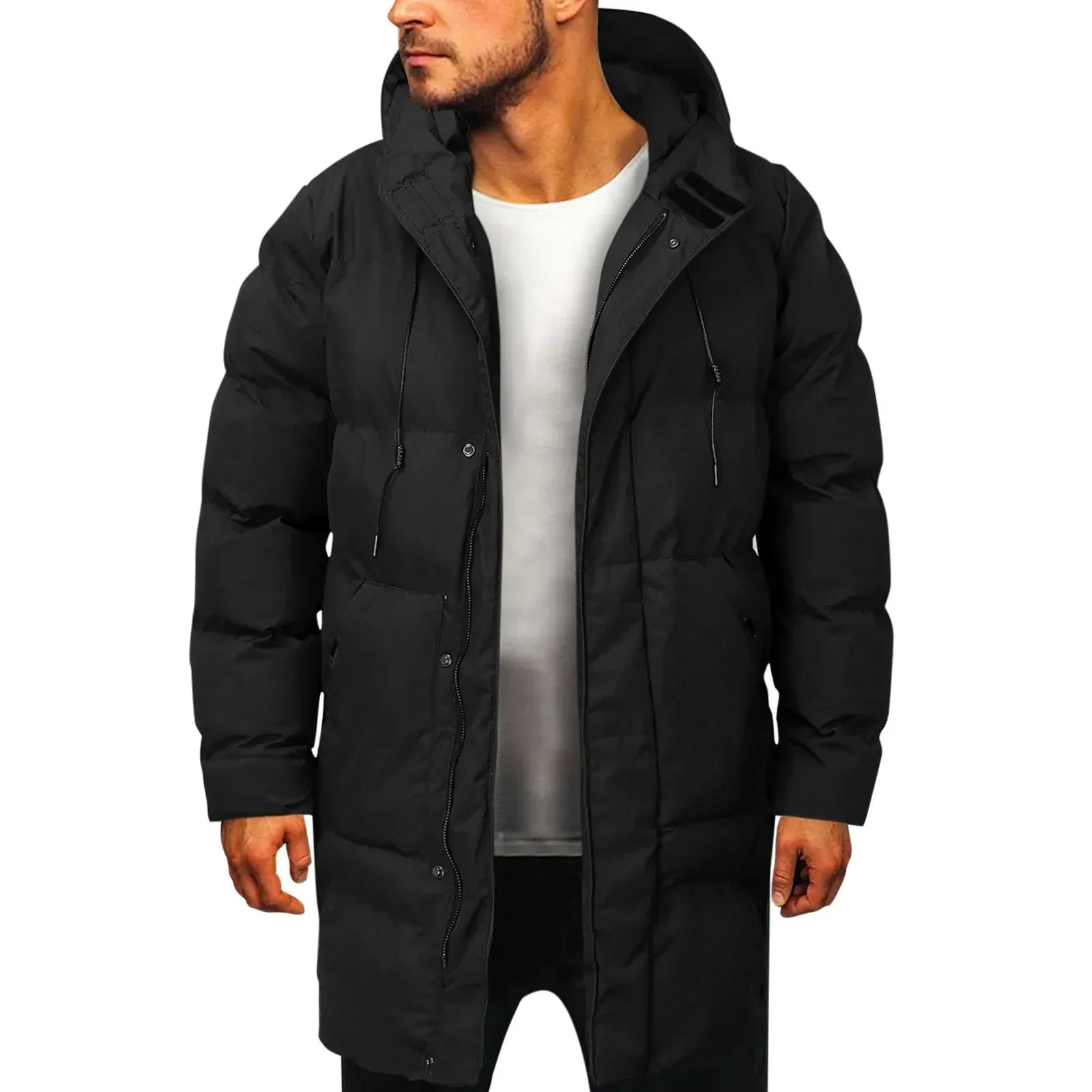 Men Oversized Long Cotton Parka Puffer Outwear Coats Streetweare Male Down Jacket Solid Color Clothing Winter Thick Warm Jacket