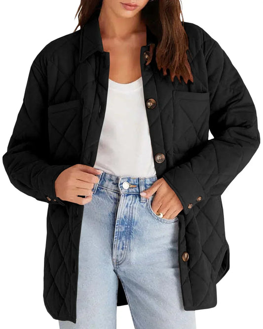 Women Lightweight Quilted Jackets Loose Casual  Lapel Collared Single-breasted Warmth Jacket Fall Winter Warm Outerwear