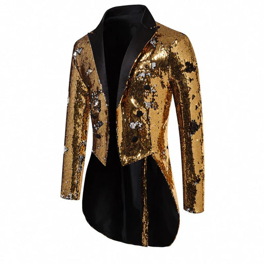 Men's Formal Attire Sequin Tailcoat Suit Fashionable Long Suit Performance Jacket Stage Host Dance Performance Suit Men's Clothing