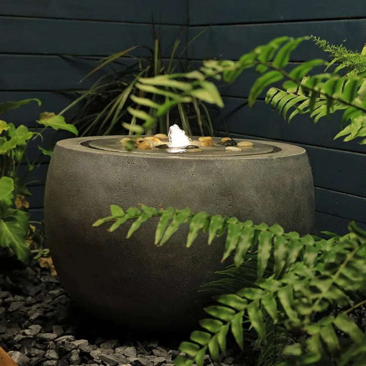 Garden Water Fountain Outdoor Water Feature Indoor with Lights & Pump and Pebbles, Round Flow Fountains Concrete Effect for Patio