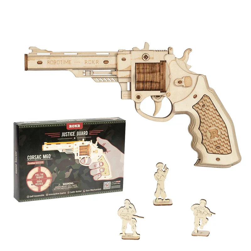 Robotime Rokr DIY 3D Scatter With Rubber Band Bullet Wooden Gun Puzzle Assembly Model Game  Educational Toys For Children