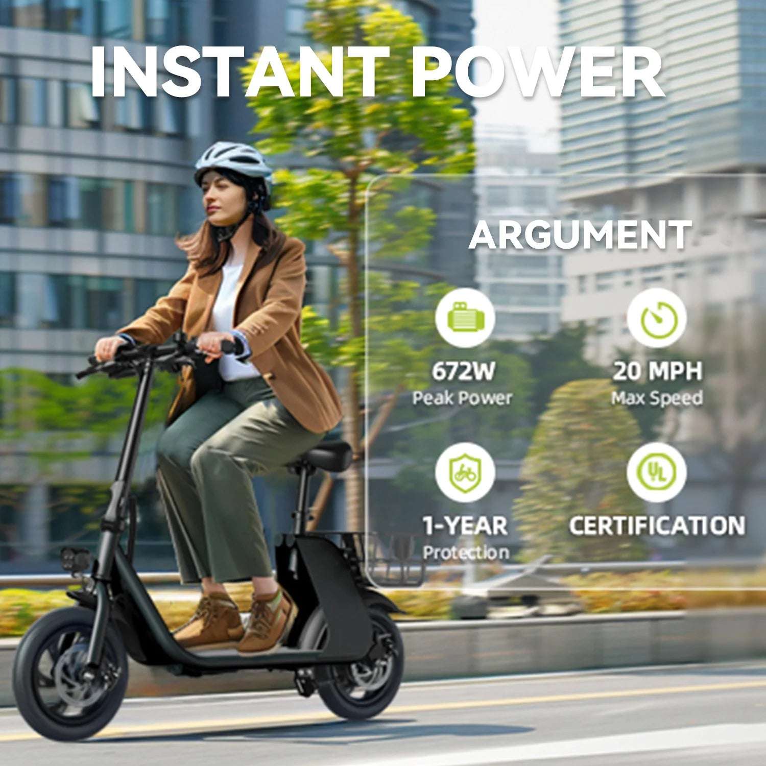 450W adult electric scooter, 18MPH with seat and shopping basket for pets, suitable for Women's outdoor riding electric scooter