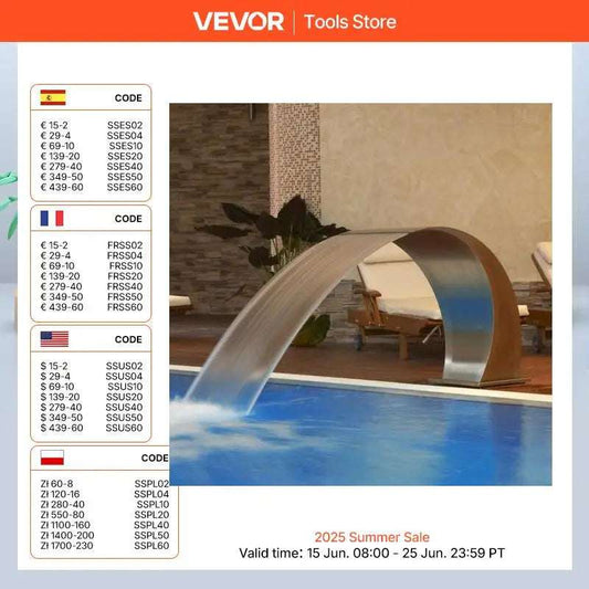 VEVOR 60x30cm/40x20cm Pool Fountain Waterfall Stainless Steel Fountain Pond Garden Swimming Feature Decorative Hardware Faucet
