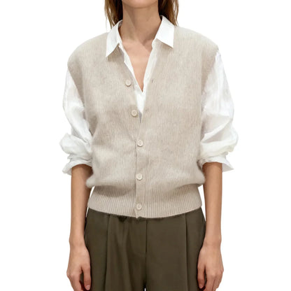 Women'S Sleeveless V Neck Button Down Cardigan Vest In Solid Color Knit - Fashionable And Versatile Choice For Any