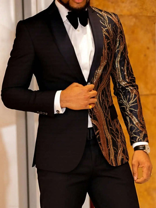 Men'S Shiny Sequins Blazer Suit Jacket  Tuxedo For Party, Wedding, Banquet, Prom