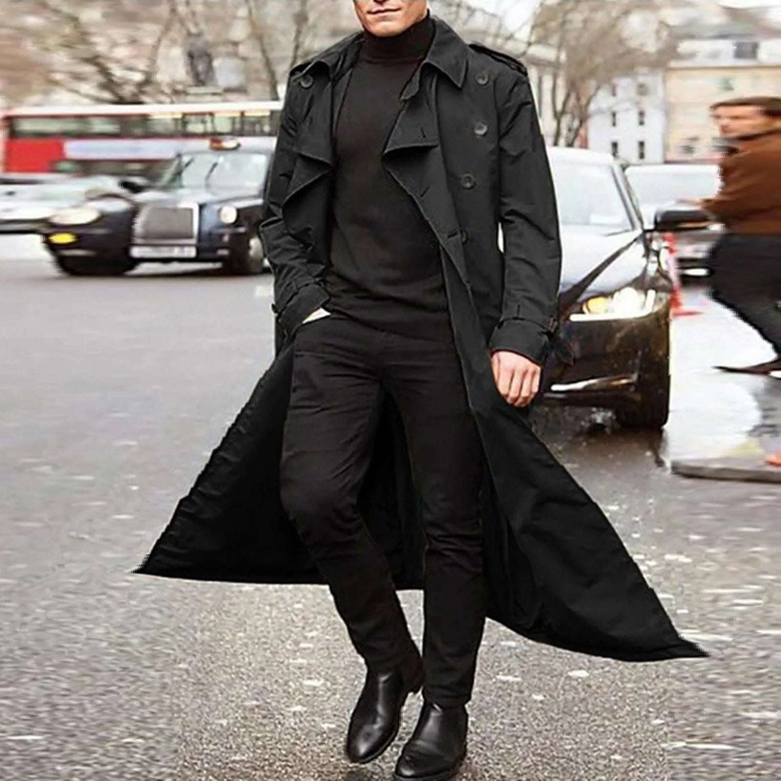 Fashion Streetwear Men Overcoat Solid Color Casual Long TrenCoat British Lapel Double Breasted Windbreaker Spring Autumn