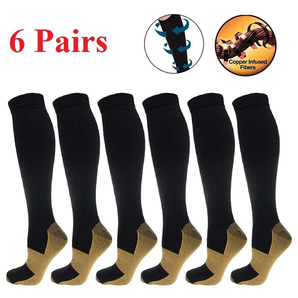 6 Pair Copper Compression Socks Women Men Anti Fatigue Pain Relief Graduated Unisex Compression Stockings Knee  20-30 Mmhg