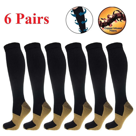 6 Pair Copper Compression Socks Women Men Anti Fatigue Pain Relief Graduated Unisex Compression Stockings Knee  20-30 Mmhg