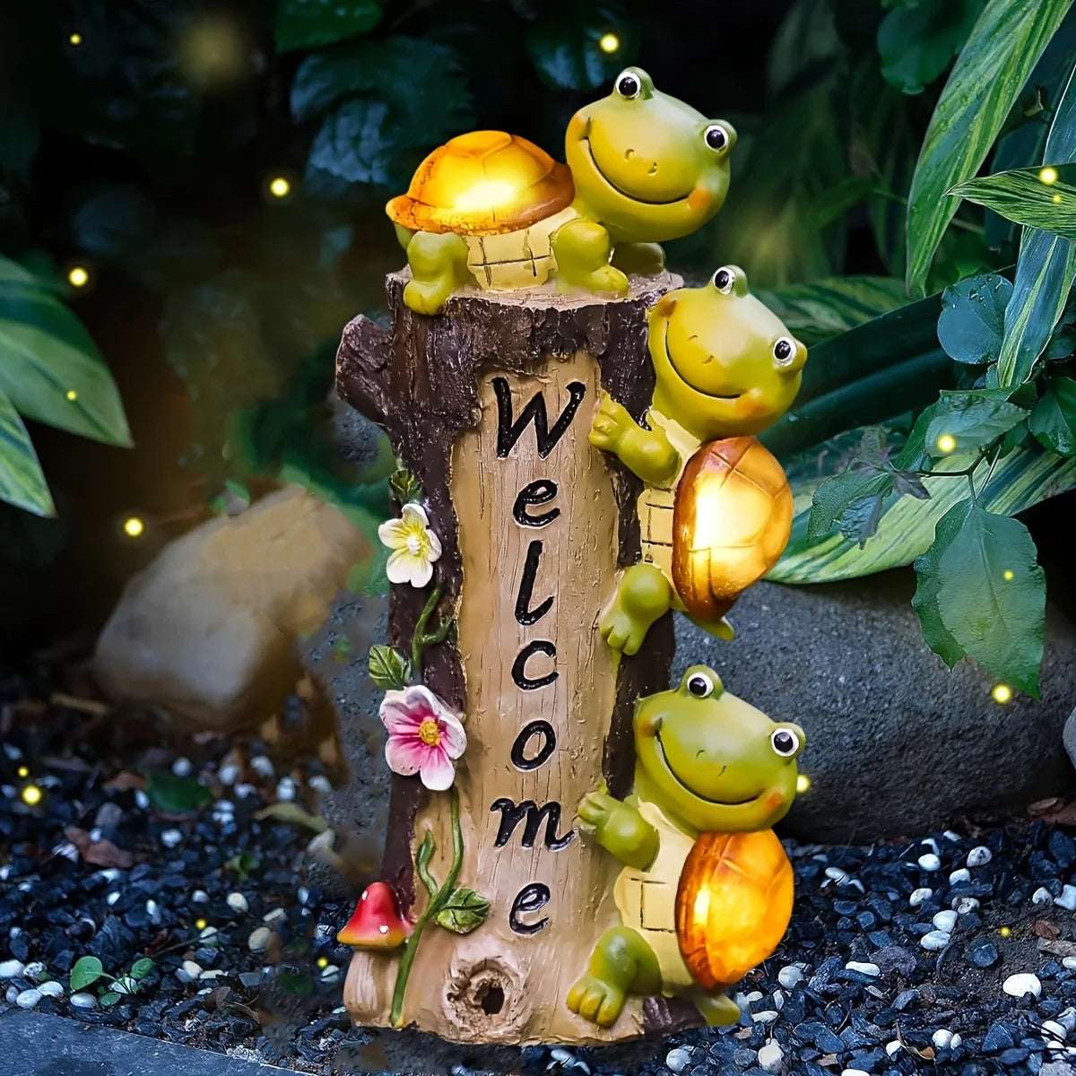 Solar Garden Outdoor Statues,Gorgeous Frog Face Turtles with Solar Lights Outdoor Funny Outdoor Decor for Garden,Patio