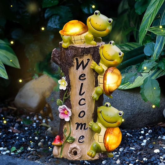 Solar Garden Outdoor Statues,Gorgeous Frog Face Turtles with Solar Lights Outdoor Funny Outdoor Decor for Garden,Patio