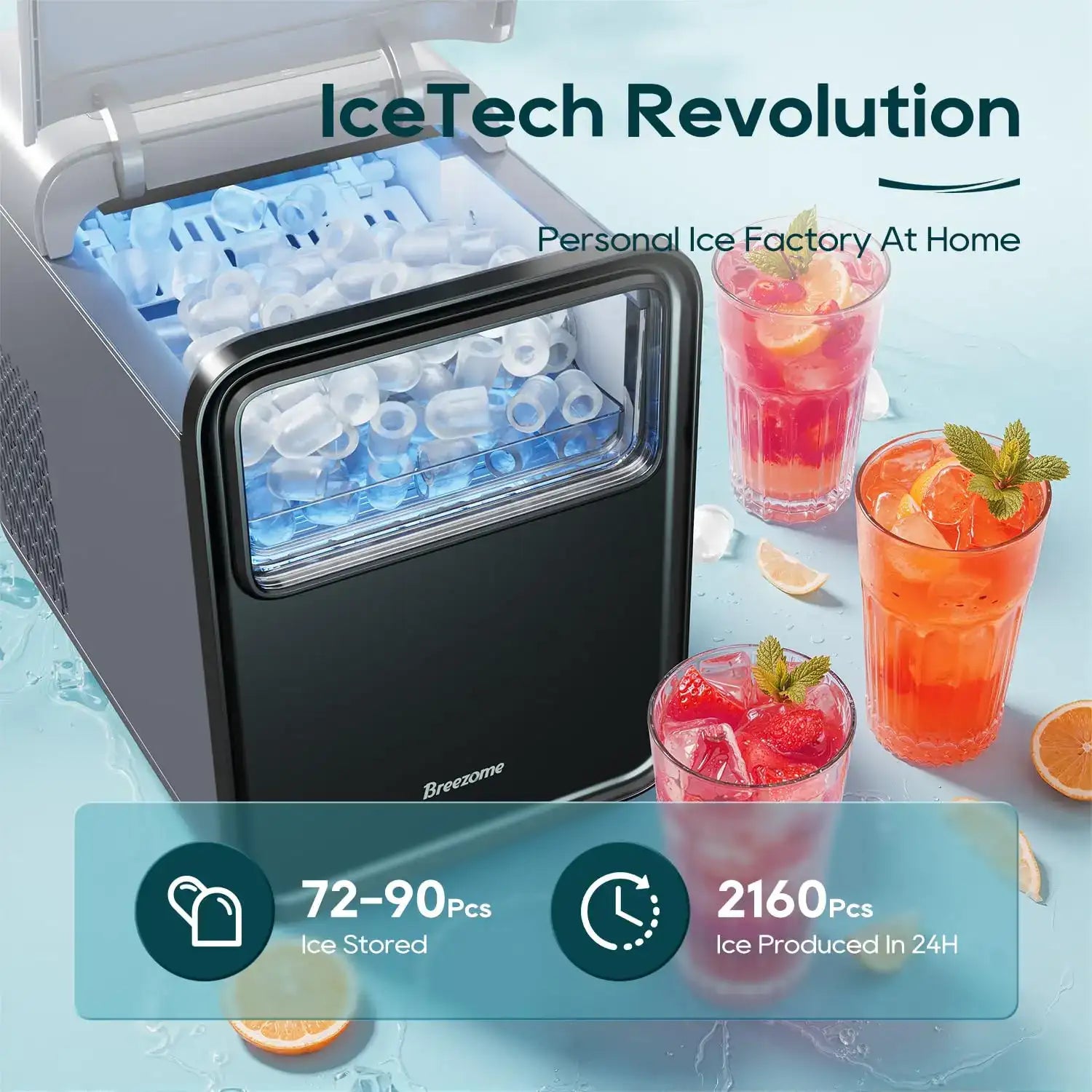 Portable Self-Cleaning Ice Maker Machine 6 Mins 2 Sizes 9 Cubes Scoop and Basket Smart 12kg/24H Low Noise Home Party Travelling