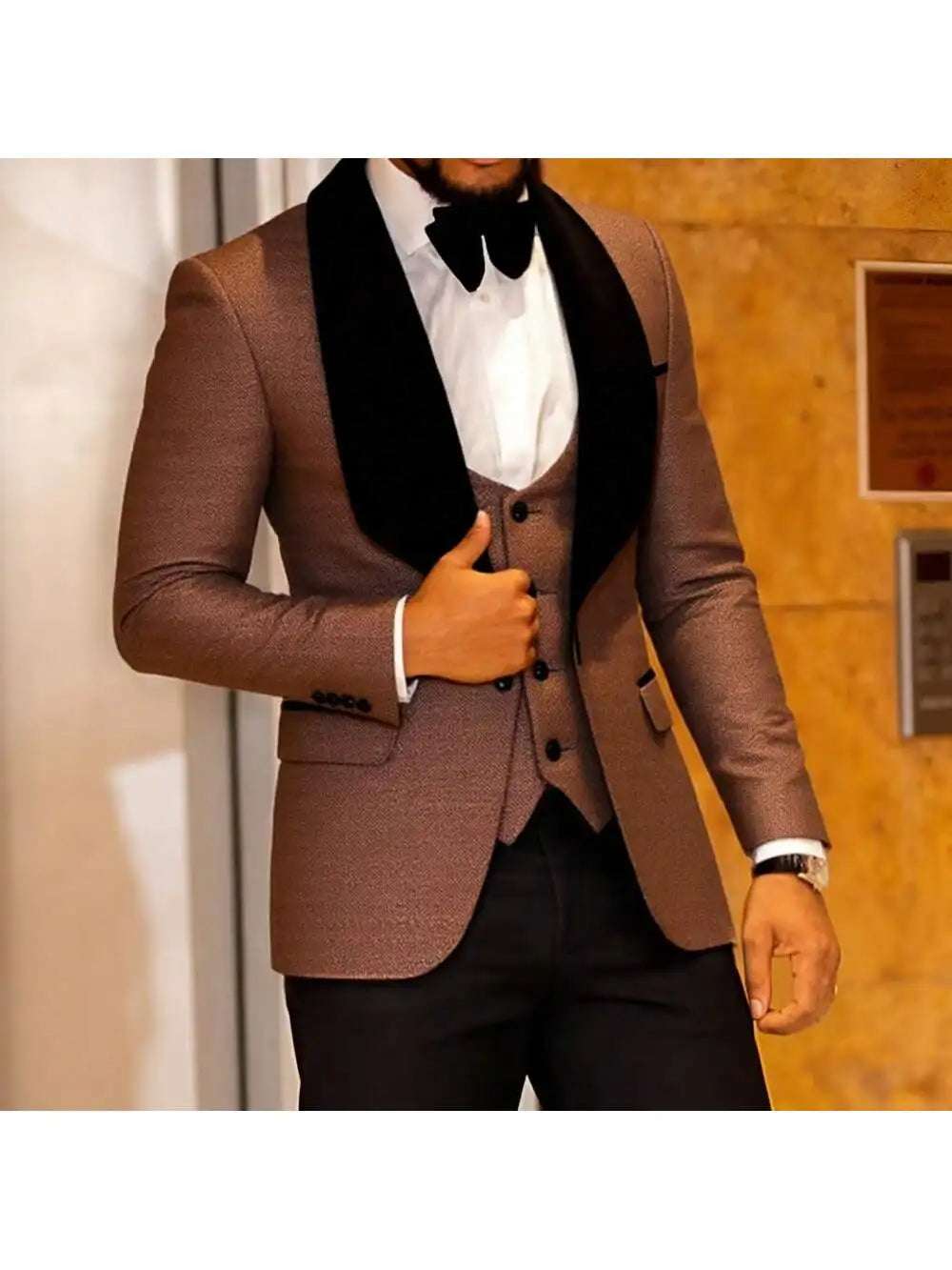 Men's 3 Piece Floral Tuxedo, Jacquard Slim Suit Set, Paisley Blazer Vest and Pants for Prom Wedding