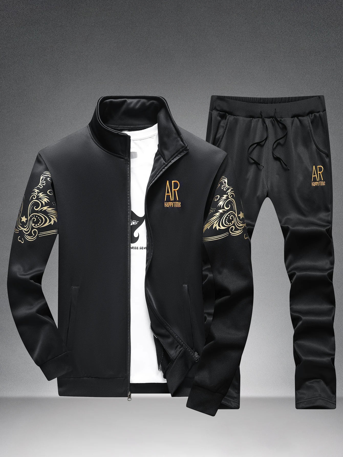 Men'S Casual Stand-Collar Embroidered Sports Suit - Spring Autumn Two-Piece Set