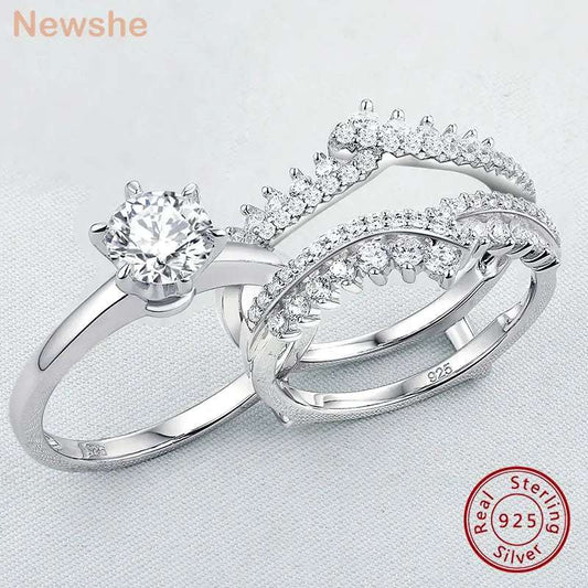 Newshe 925 Silver Original Wedding Rings for Women 1.8Ct Round Cut Cubic Zircon Jewelry Engagement Ring Enhancer Band Bridal Set
