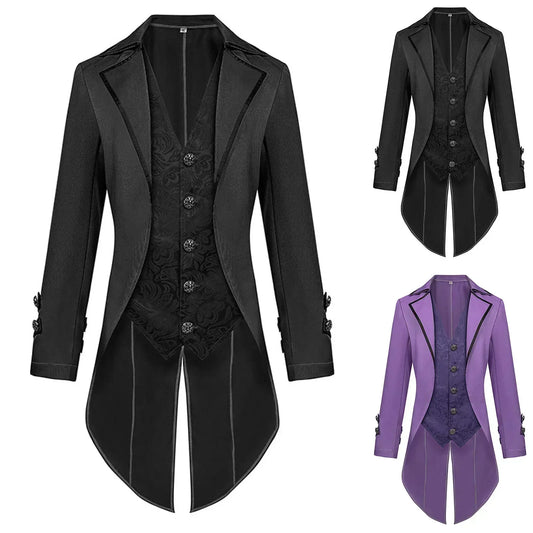 Men'S Steampunk Gothic Victorian Jacket Vintage Tailcoat Medieval Frock Coat Uniform Renaissance Halloween Pretend Play Costume
