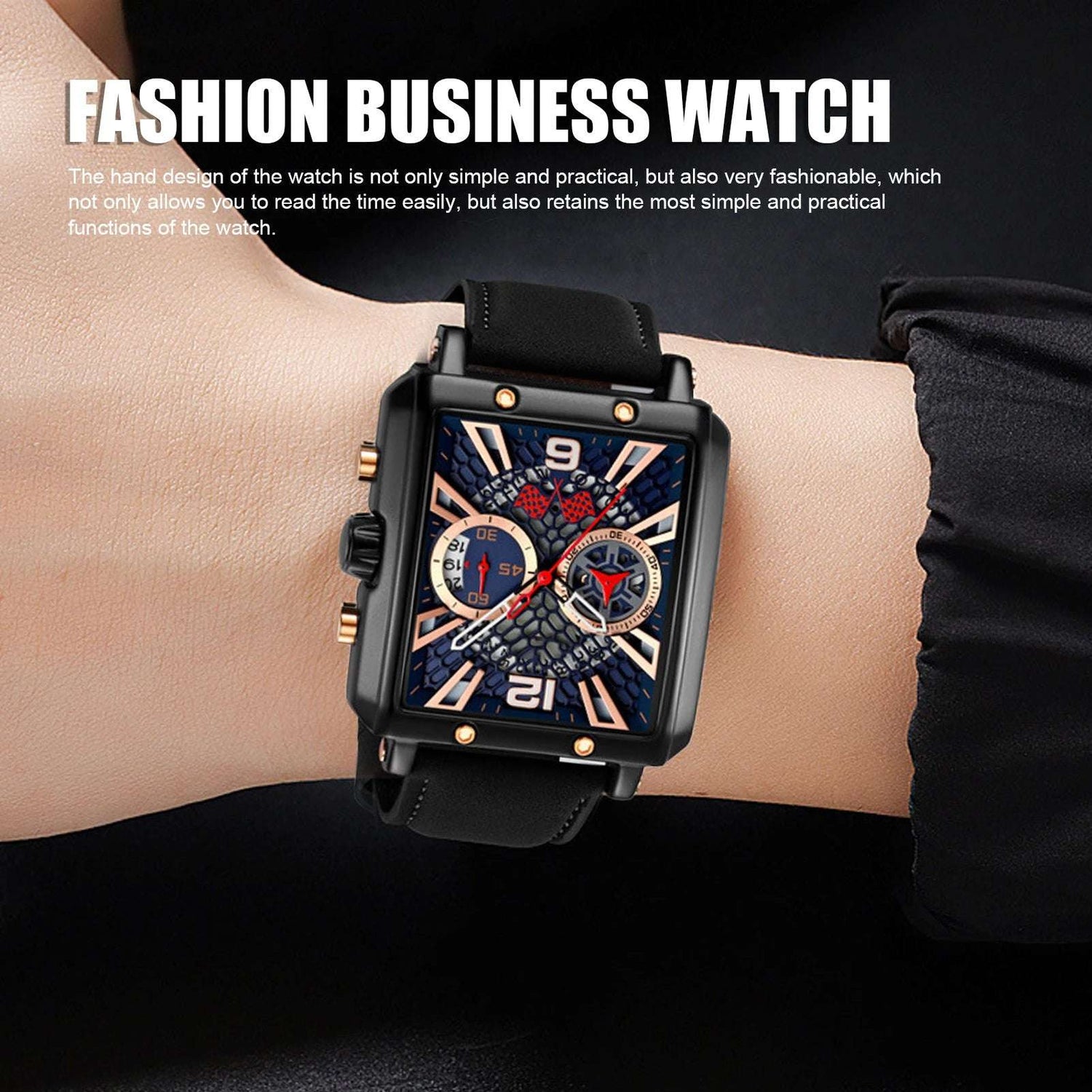 Chronograph Business Watch Rectangular  Double Sub  Analog Chronograph Business Watch Quartz Movement for Thanksgiving