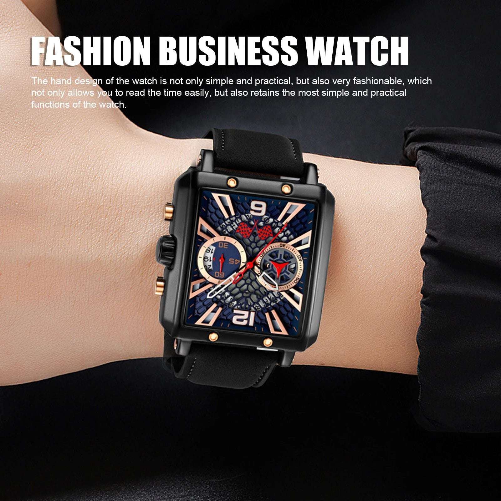 Chronograph Business Watch Rectangular  Double Sub  Analog Chronograph Business Watch Quartz Movement for Thanksgiving