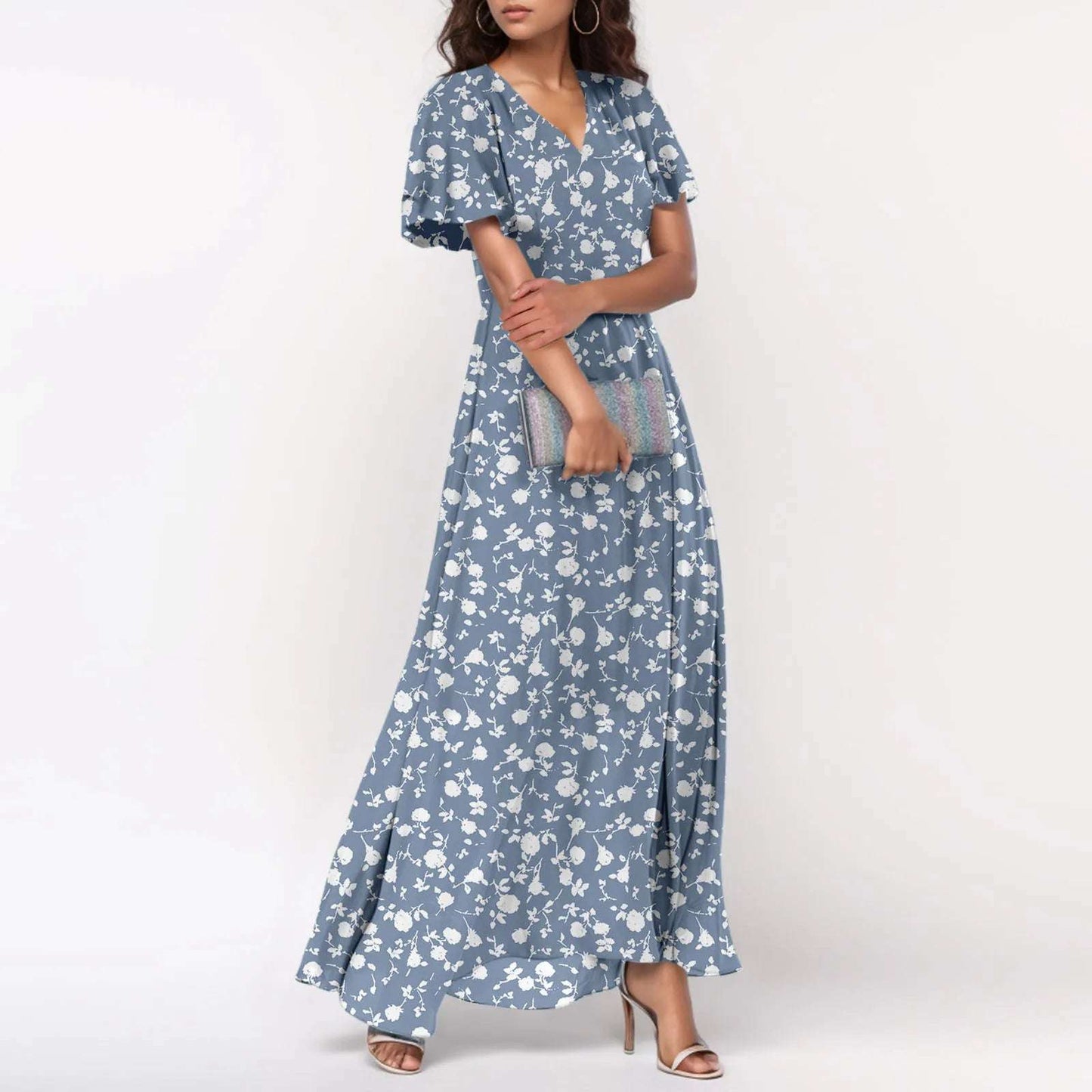 2025 Summer Dresses For Women Casual Short Sleeve Maxi Dresses Cute Floral Maxi Dress Evening Party Wedding Guest Dresses