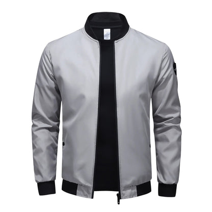 Men's Versatile Stand Up Collar Solid Color Baseball Jacket, Fashionab