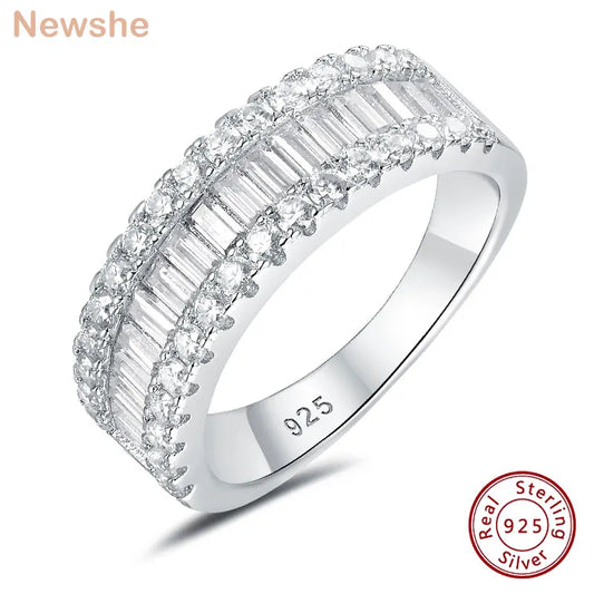 Newshe D Color Moissanite Rings for Women Half Eternity Band 925 Sterling Silver Wedding Engagement Stunning Jewelry Ring