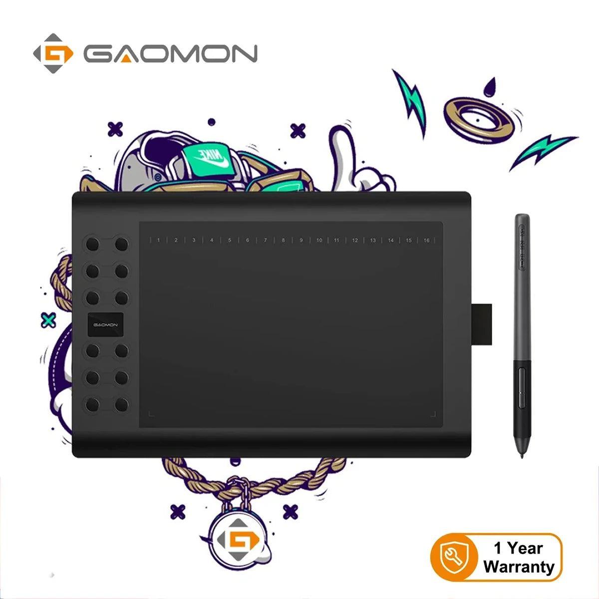 GAOMON M106K Pro Graphics Tablet Battery-free Pen Windows Mac Android OS Supported Digital Tablet, Upgraded Version of M106K