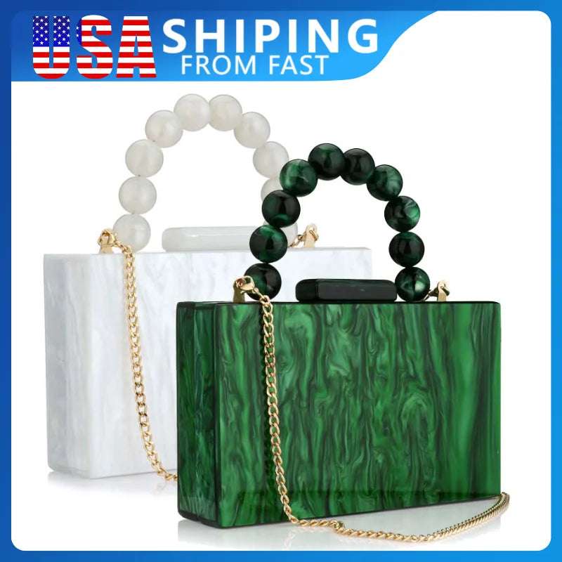 Acrylic Pearl Marble Dark Green Pvc Evening Bags Women Luxury Purses And Handbags Wedding Party Beach Flap For Wedding Party