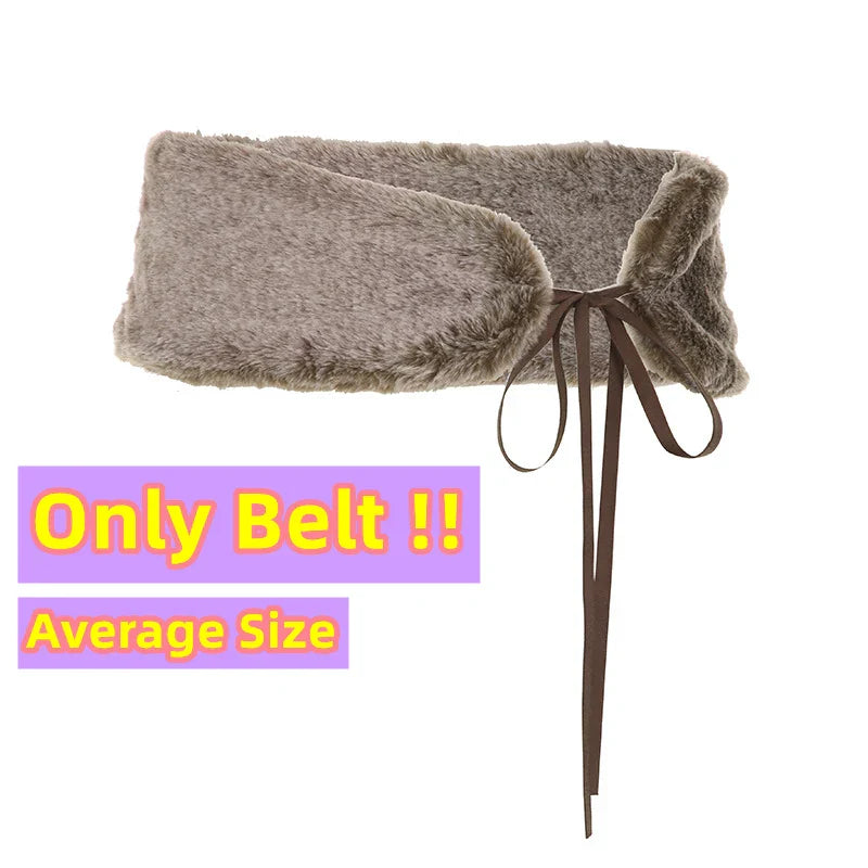 FAGADOER Y2K Gorgeous Brown Leather Shorts Womens Leopard Fur Belts Love Heart Low Waisted Gothic Punk Micro Shorts + Fluffy Belt