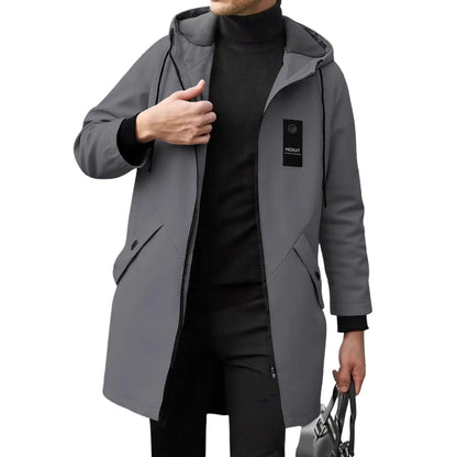 Men s Classic Double-Breasted Trench Coat with Belt Long Sleeve Hooded