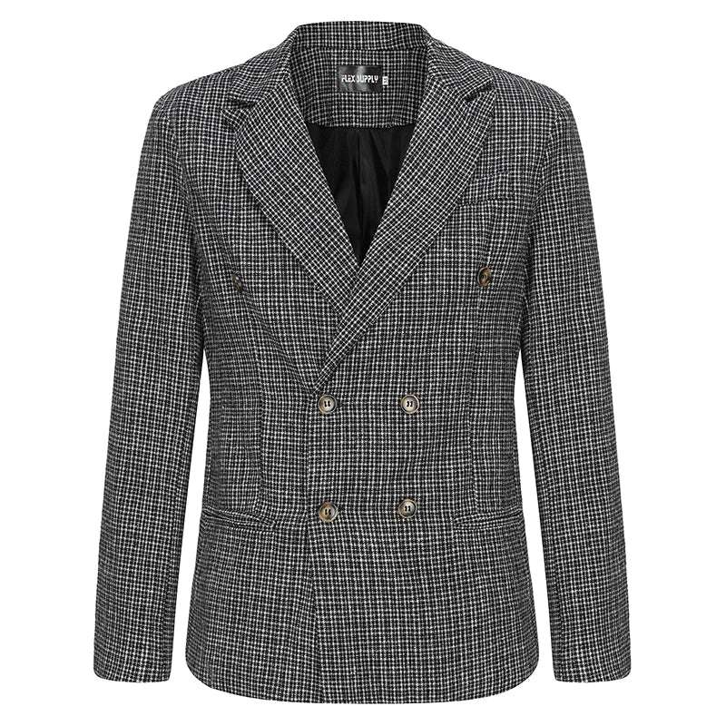 Men Classic Plaid Print  Fit Blazer Jacket with Notched Lapel and Two Button Closure for Fall Fashion Comfort