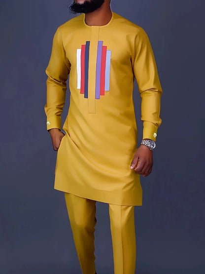 Men's Casual Long-Sleeved Two-Piece Set: Mid-Length Top and Trousers