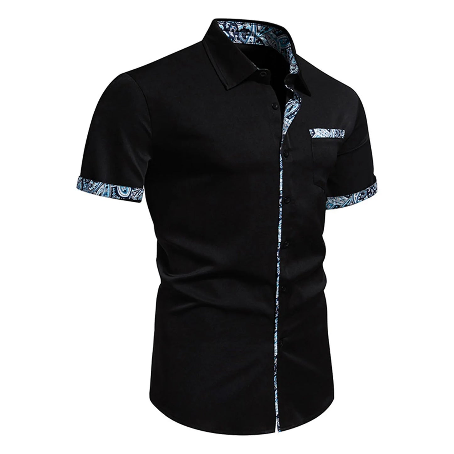 Printed Shirt For Man Fashion Casual Cardigan Chest Pocket Turndown Collar Short Sleeve Summer Male Blouse Thin Tops Camisas