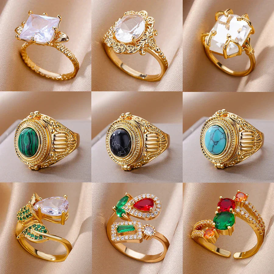 Round Zircon Rings for Womentainless Steel G Color Adjustable Heart Ring 2023 Trend Wedding Aesthetic Jewelry Gift