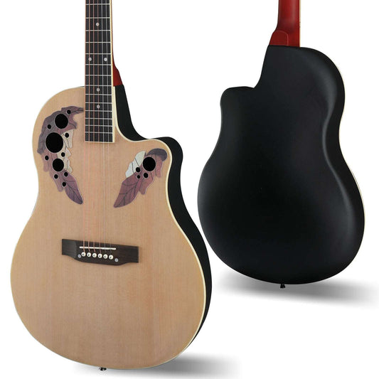 41 inch Cutawary Round Back Acoustic Guitar Spruce Top Grape Hole Burlywood