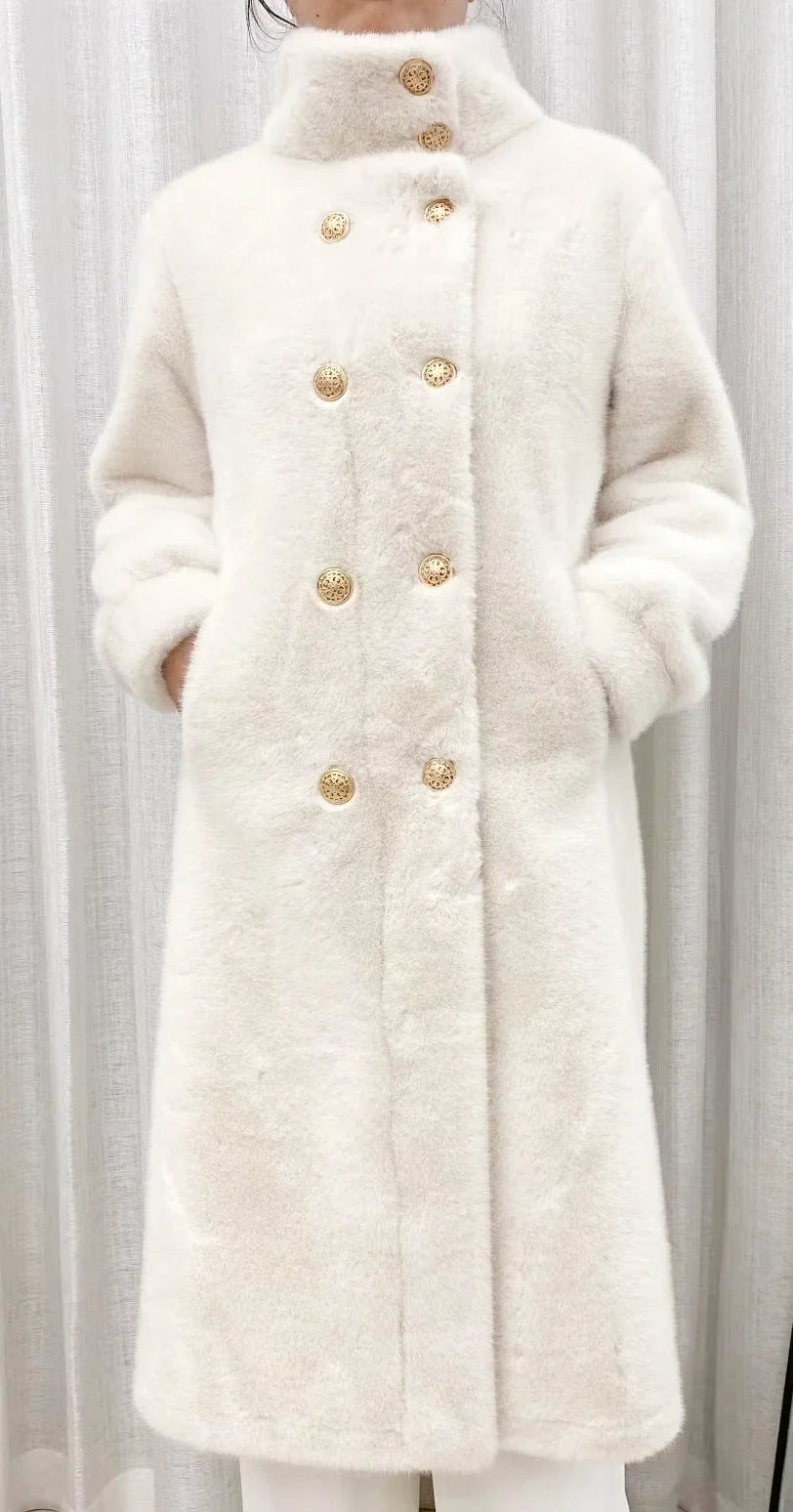 Faux fur coat long coat Women lapel double-breasted loose warm high-end atmospheric coat jacket 24 autumn and winter new