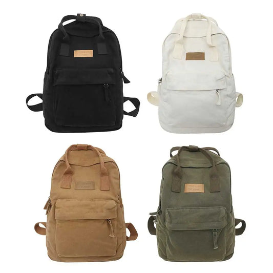 Casual College Students Backpack Cotton Canvas Traveling Commuting Backpacks Large Capacity Solid Color Fashion Knapsack