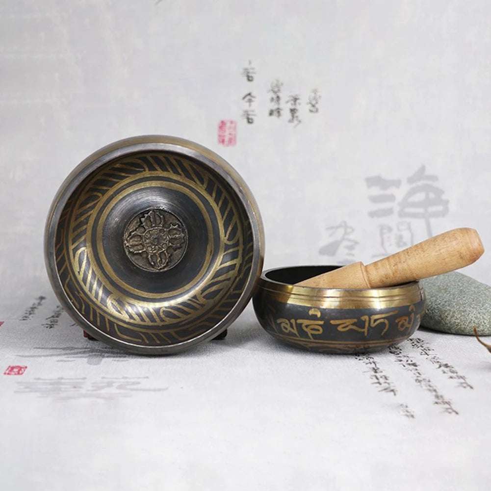 Chanting Bowl Copper Buddhist Sound Therapy Bowl Religion Carft Tibetan Singing Bowl Set for Mindfulness/Yoga/Meditation/Healing