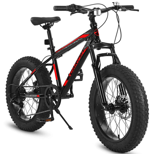 Ecarpat 20 " Kids' Bike, 4-" Wide Fat Tire Snow Mountain Bike, 7 Speed for Boys Girls Children Kids' Bicycles, Steel Frame