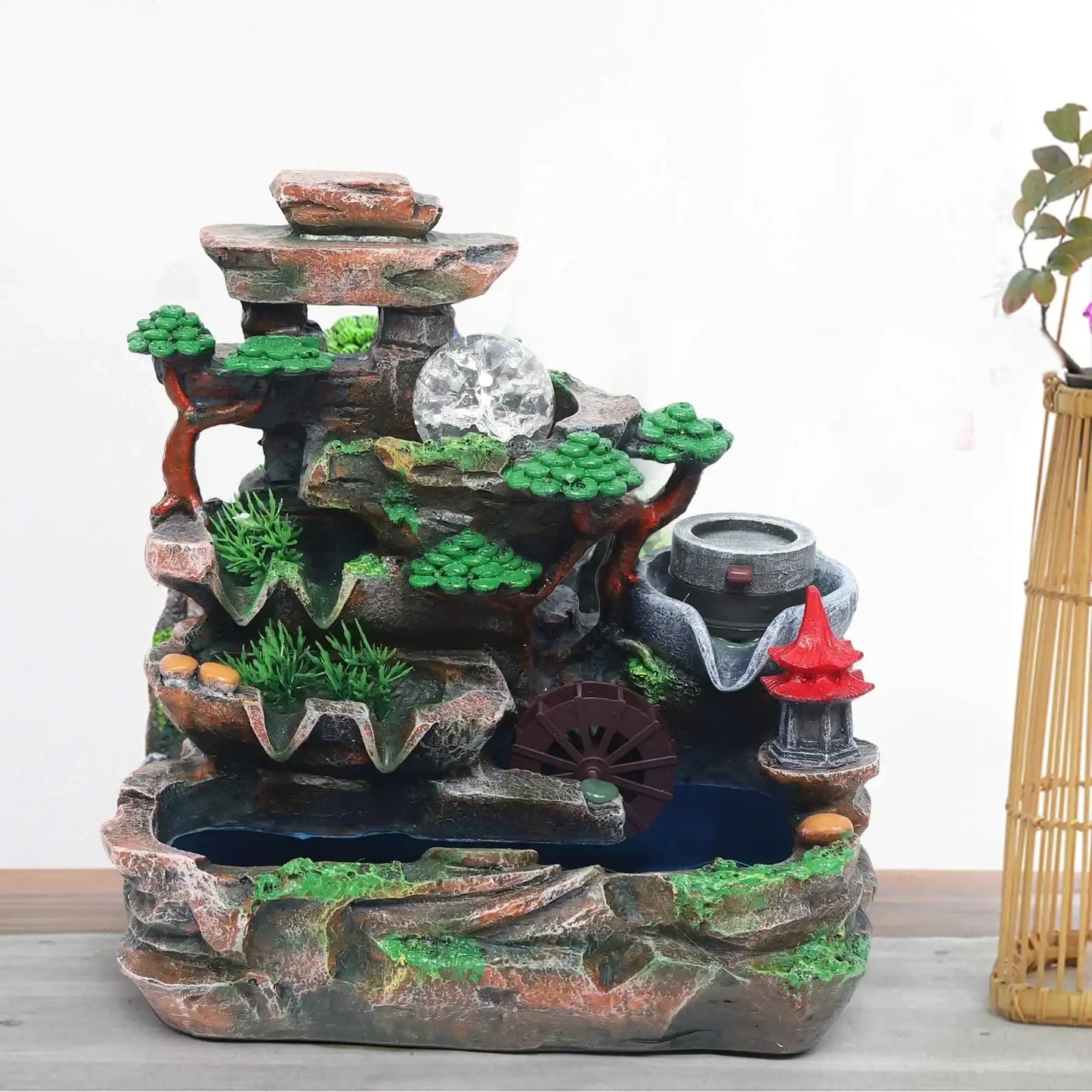 Indoor Water Fountain With Led And Mist Resin Rock Waterfall Decoration 27Cm