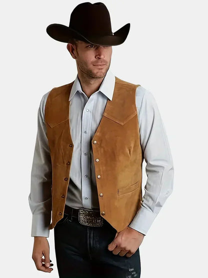 Men'S Vintage Suede Leather Vest  Slim Fit V-Neck Sleeveless Waistcoat, 4 Colors, Sizes Xs’Xxxl